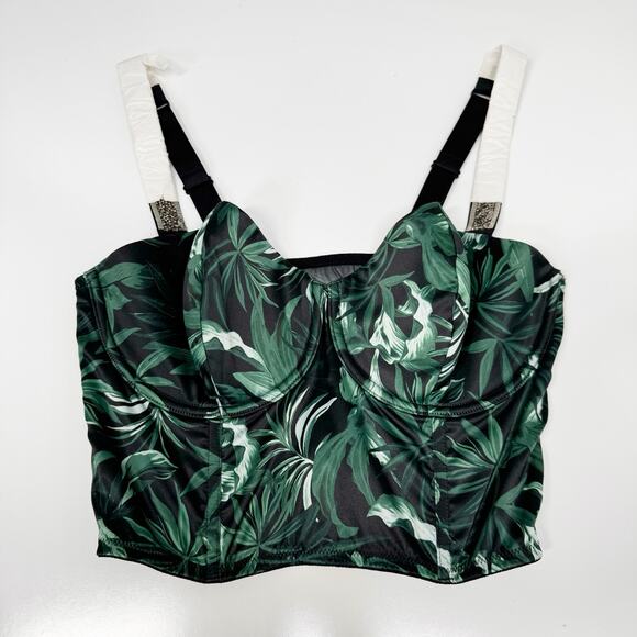 NWT Victoria's Secret Tropical Shine Bustier Green Black Rhinestone Bra Size 36D - Picture 14 of 15